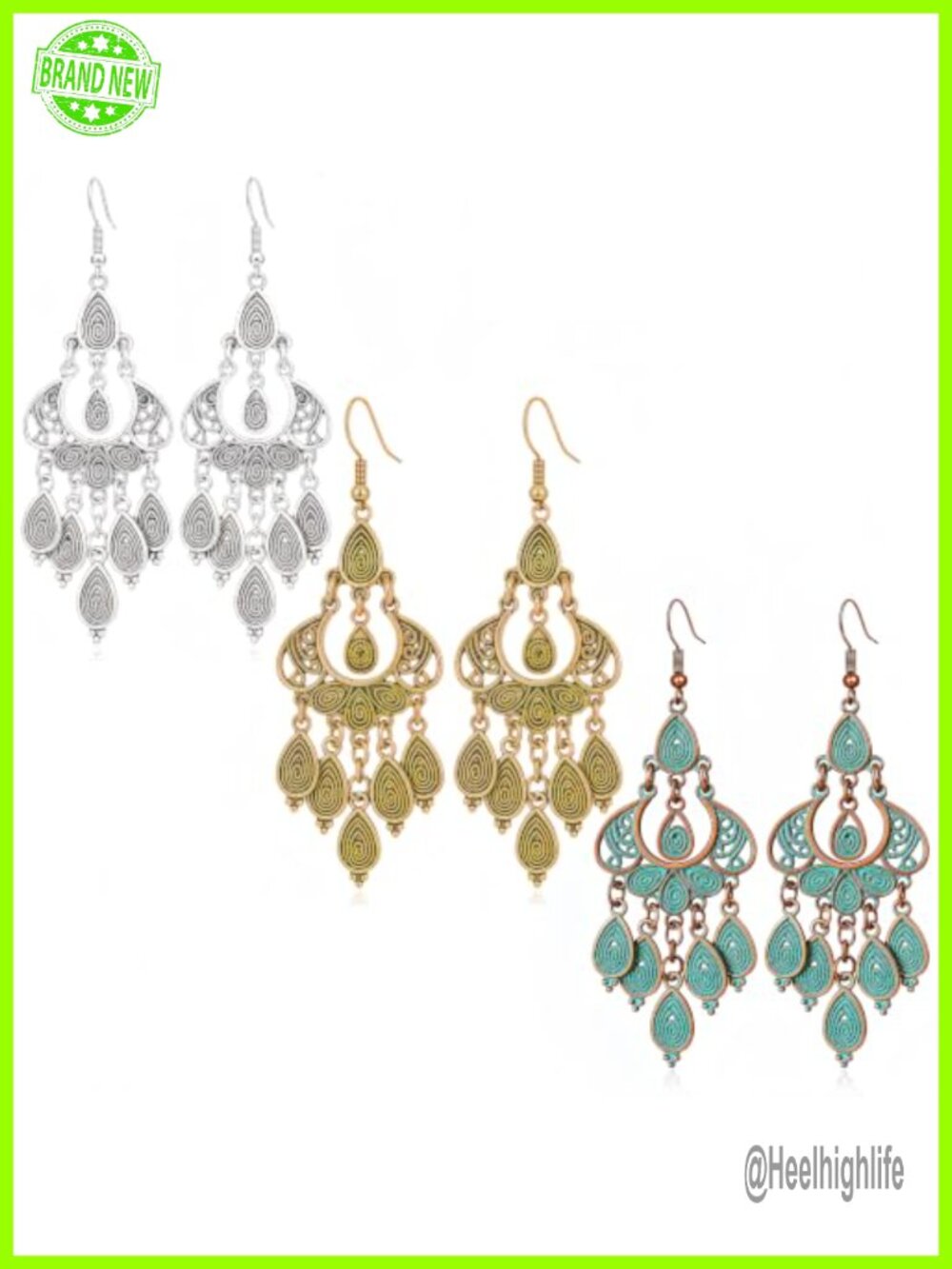 3 Pairs Boho Filigree Chandelier Teardrop Dangle Earrings Women